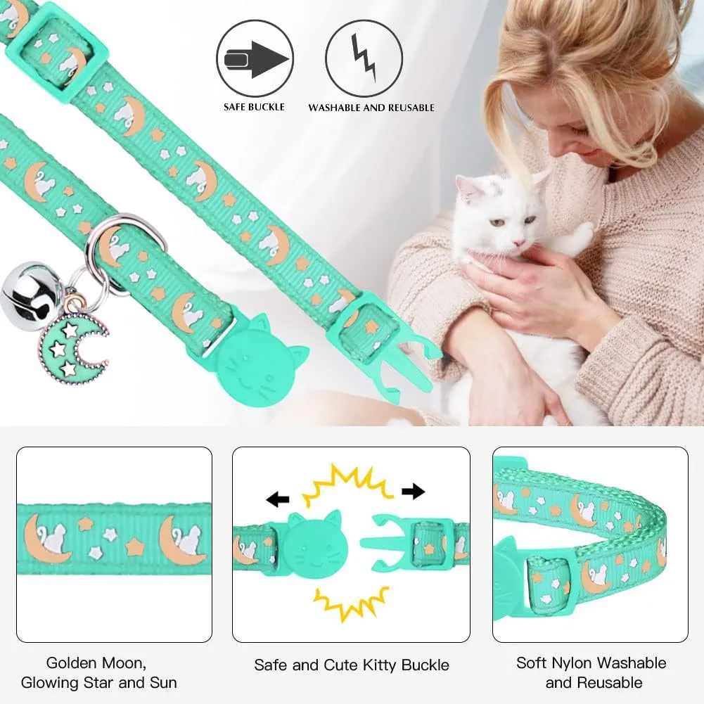 2Pcs Breakaway Cats Collars Cat Collars for Boy & Girl Cats Adjustable Kitten Collars with Bell,Pink Teal