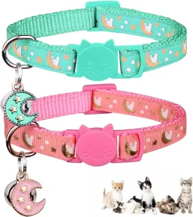 2Pcs Breakaway Cats Collars Cat Collars for Boy & Girl Cats Adjustable Kitten Collars with Bell,Pink Teal