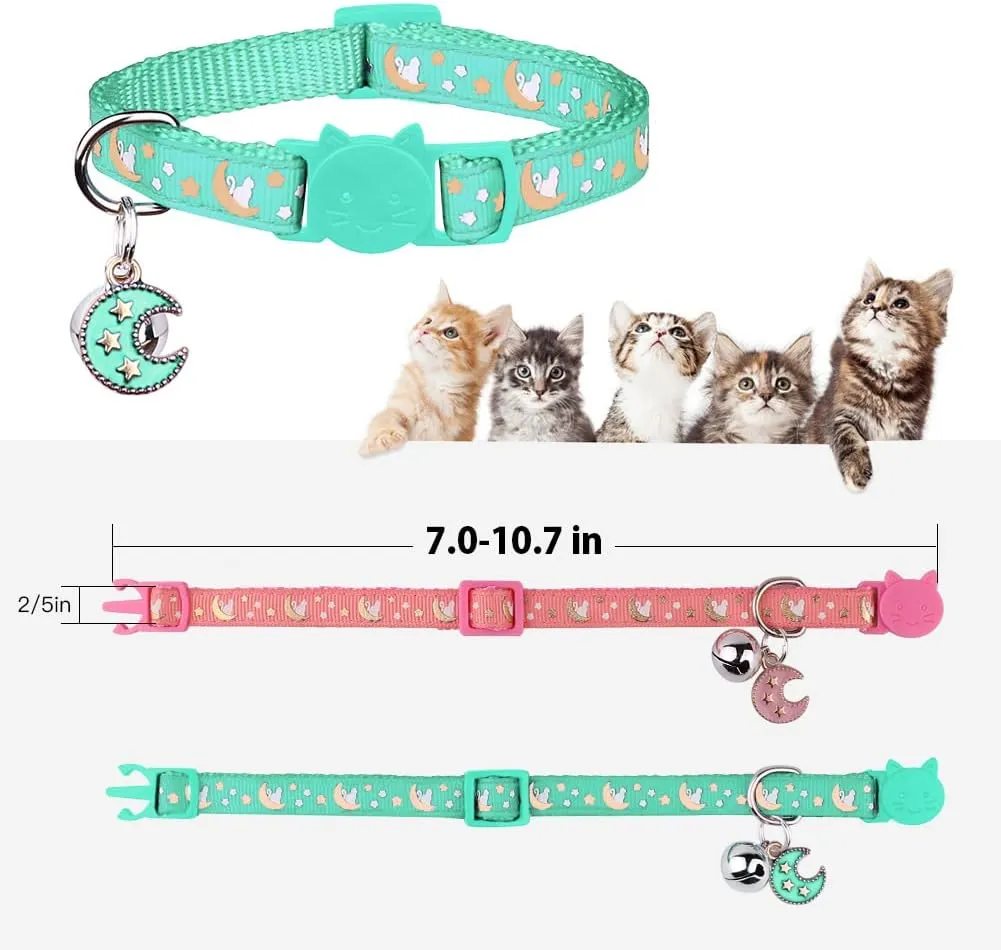 2Pcs Breakaway Cats Collars Cat Collars for Boy & Girl Cats Adjustable Kitten Collars with Bell,Pink Teal