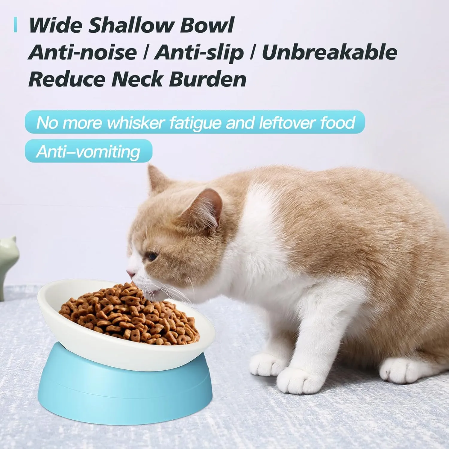 2Pcs Cat Bowls Elevated Cat Food Bowl Adjustable Cat Dish Anti-Slip and Anti-Noise Raised Cat Bowl Protecting Pets Spine Thickened Plastic Bowl Suitable for Indoor Cats, 17 Oz