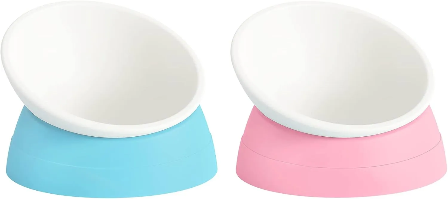 2Pcs Cat Bowls Elevated Cat Food Bowl Adjustable Cat Dish Anti-Slip and Anti-Noise Raised Cat Bowl Protecting Pets Spine Thickened Plastic Bowl Suitable for Indoor Cats, 17 Oz