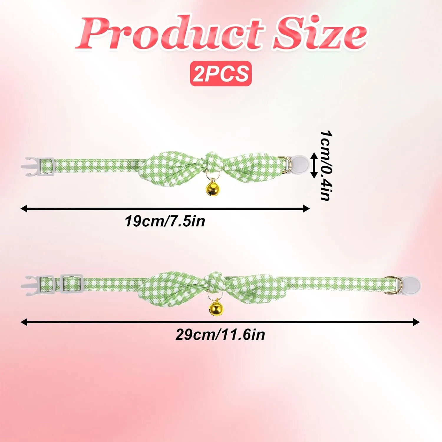 2pcs Cat Collars Breakaway with Bells, Adjustable Cats Collar with Bow, Green Cat Bowtie Collar for Girl and Boy Cats