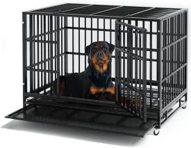 48 inch Heavy Duty Dog Crate, Indestructible Dog Cage Kennel for High Anxiety Dog, Escape Proof & Sturdy Locks Design, Extra Large Crate Indoor with Double Door and Removable Tray