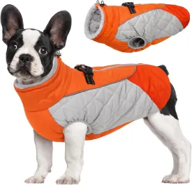 AOFITEE Dog Coat, Dog Winter Coat, Reflective Small Dogs Jacket with Harness Built in and Fleece Lined, Waterproof Pet Winter Jacket Warm Snowsuit for Small Medium Large Dogs, Orange S