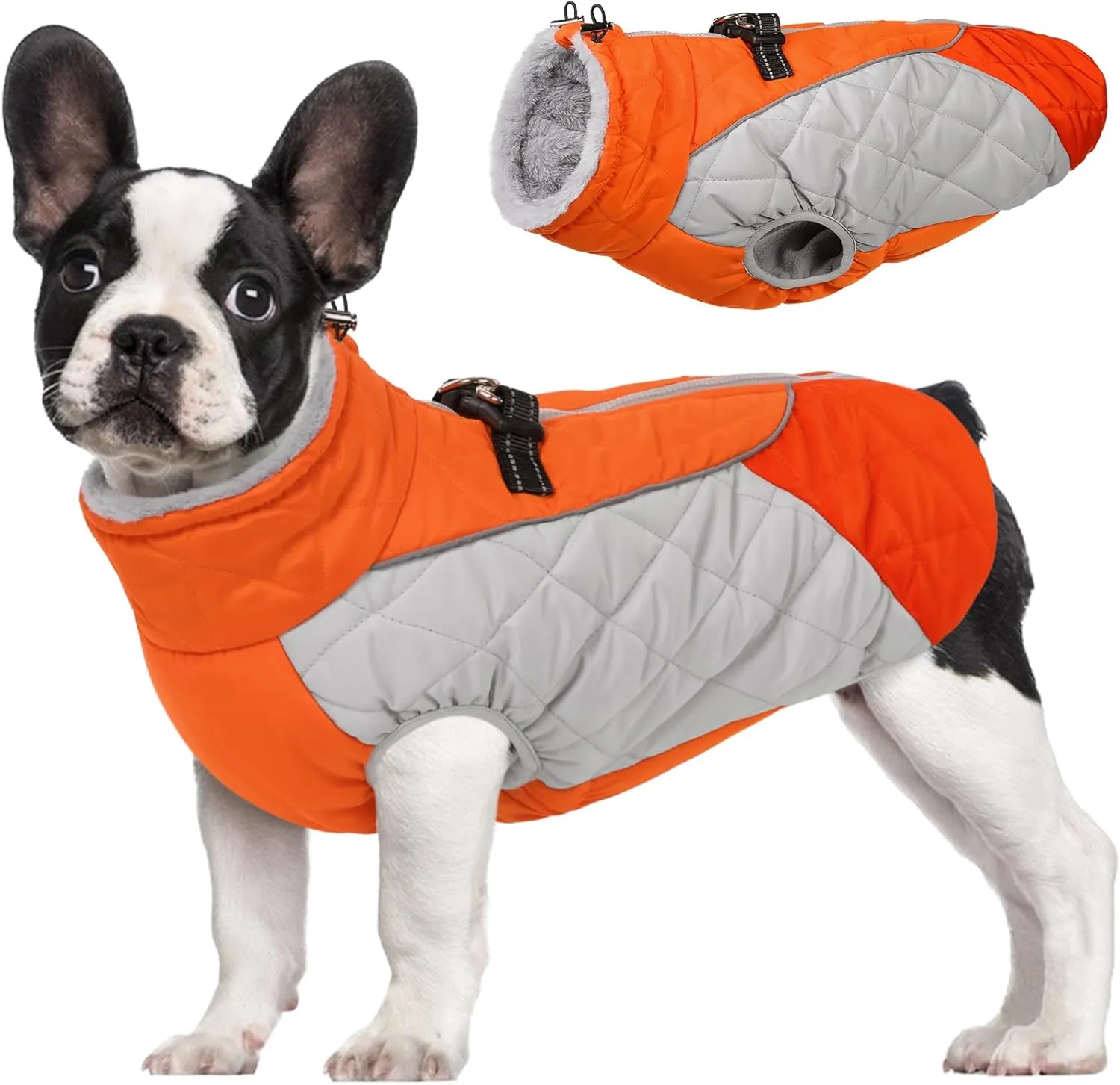 AOFITEE Dog Coat, Dog Winter Coat, Reflective Small Dogs Jacket with Harness Built in and Fleece Lined, Waterproof Pet Winter Jacket Warm Snowsuit for Small Medium Large Dogs, Orange S