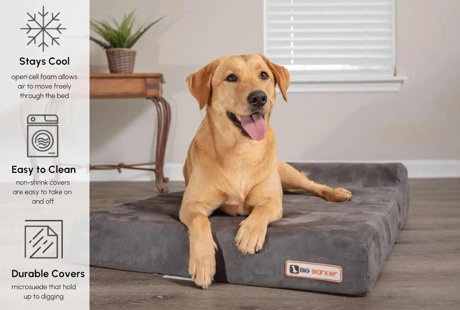 Barker Junior Orthopedic Dog Bed (Large, Charcoal)  4" Dog Beds for Small and Medium Dogs  Made with OrthoMedic Foam  Supports Joints, Boosts Quality of Life, and Better Rest  Made in USA