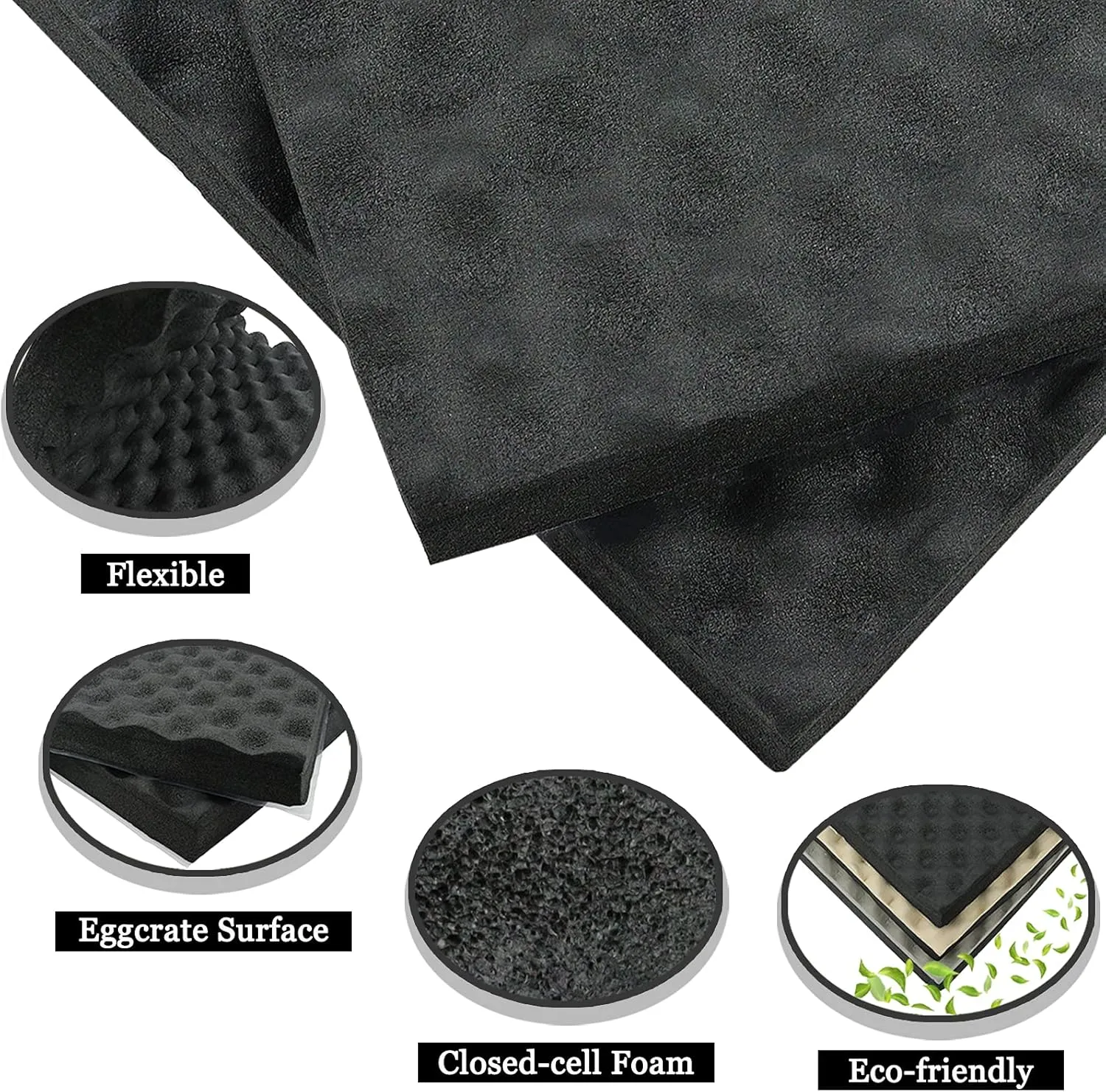 BXI Soundproofing Closed Cell Foam - 2 Pack Self-Adhesive 16'' X 12'' X 1.8'' Thickened Egg Crate Sound Proof Foam - Acoustic Foam Panels Great for Noise & Thermal Insulation (Black)