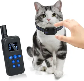Cat Training Collar Smallest Cat Bark Collar with Remote Electric Cats Shock Collar with Shock, Vibration, Beep 3 Modes to Stop Meowing, Waterproof, Rechargeable, 2000ft Range,Black