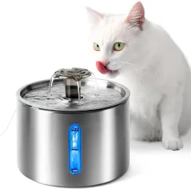 Cat Water Fountain 84oz/2.5L, Stainless Steel Large Capacity Automatic Pet Fountain with Power Failure Protection & Water Level Window, Ultra-Quiet 5-Stage Filtration - BPA-Free for Cats/Dogs