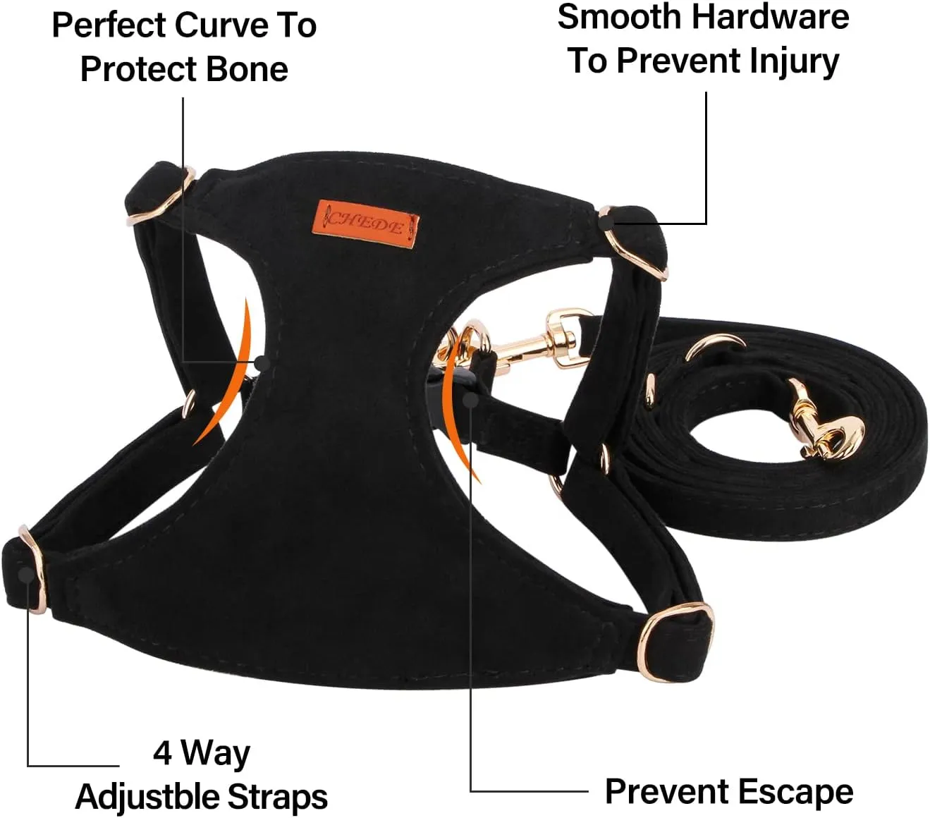 CHEDE No Pull Puppy Harness and Multifunction Dog Leash Set- 8 Colors Soft Adjustable No Choke Escape Proof Cute,Lightweight Pet Vest Harness for Small and Medium Dog (S, Black)