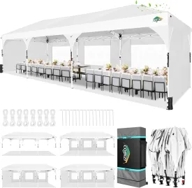 COBIZI 10X30 Party Tent 10x30 Pop Up Canopy Tent for Parties with Wheeled Bag|Push Center Lock & 5 Sidewalls|Waterproof & UPF50 |Gazebo Outdoor Canopy for Wedding,BBQ with 8 Stakes & 16 Ropes,White