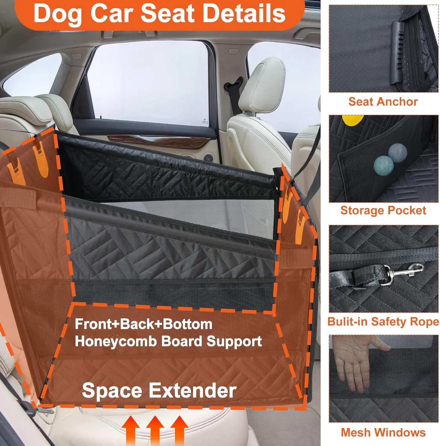 Dog Car Seat for Large Sized Dogs,Back Seat Pet Cover for Dogs, Car Backseat Extender for Dogs,Car Hammock for Dogs Back seat,Dog car Safety (Black, Large Size)