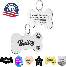Dog Tags Personalized for Pets, Stainless Steel Pet ID Tags, Dog Name Tags and Cat Tag, Customized Front and Back Engraving with Any Name & Text Custom for Puppy Cat (Bone, Medium)