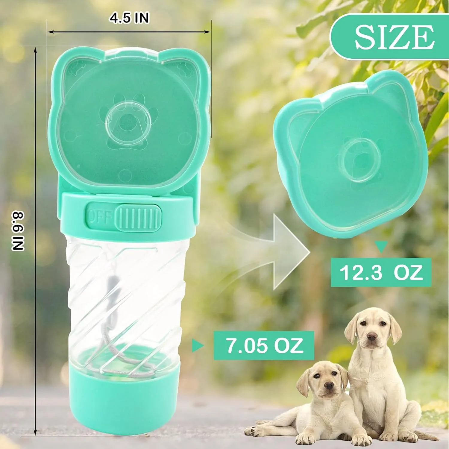 Dog Water Bottle Portable,Leak Proof Puppy Water Bottle Dispenser with Food Container,Lightweight Travel Water Bowl for Dogs Outdoor Walking Travel Hiking(19 OZ,Green)