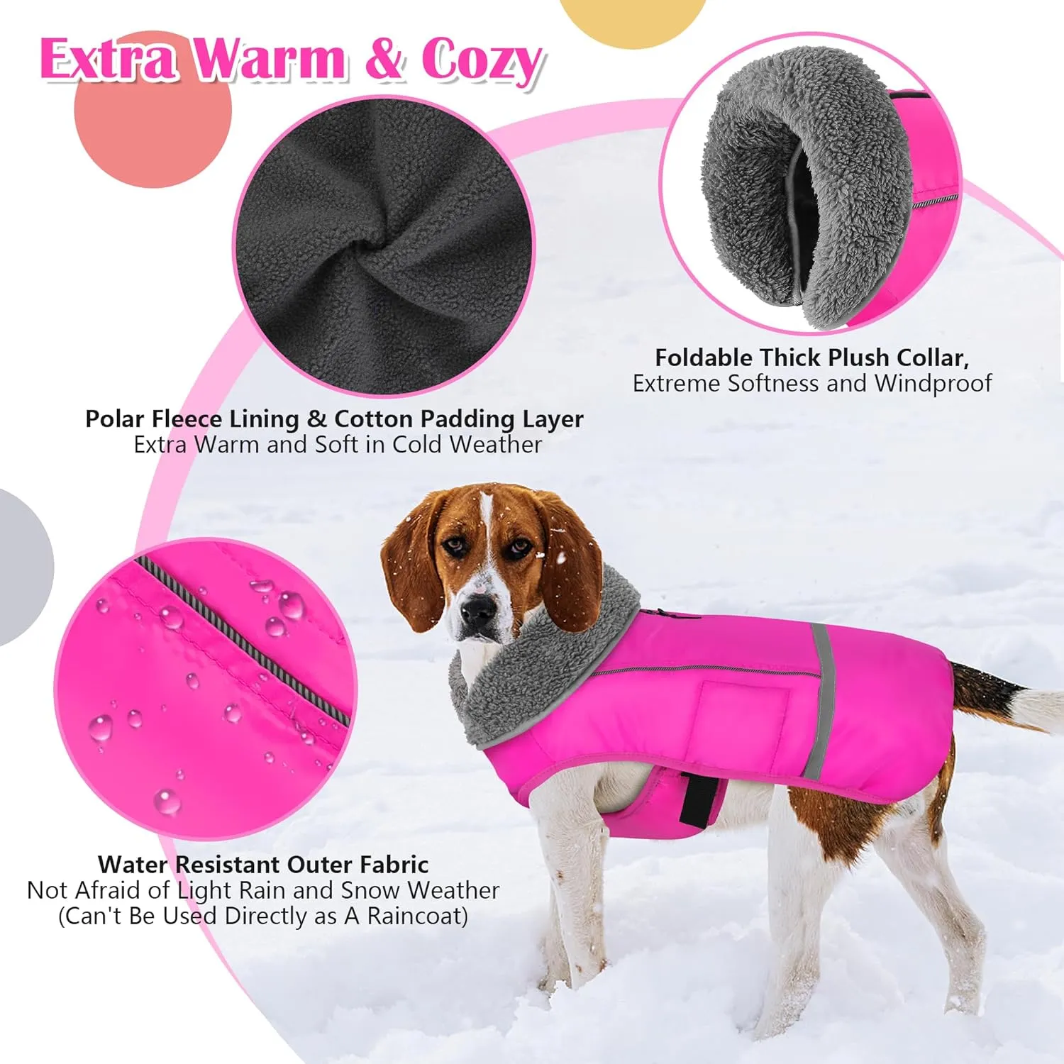 Dogcheer Warm Dog Coat, Christmas Dog Jacket Waterproof Dog Winter Coat with Buckles, Reflective Adjustable Pet Snow Jacket Clothes Turtleneck Fleece Vest for Small Medium Large Dogs - Pink L