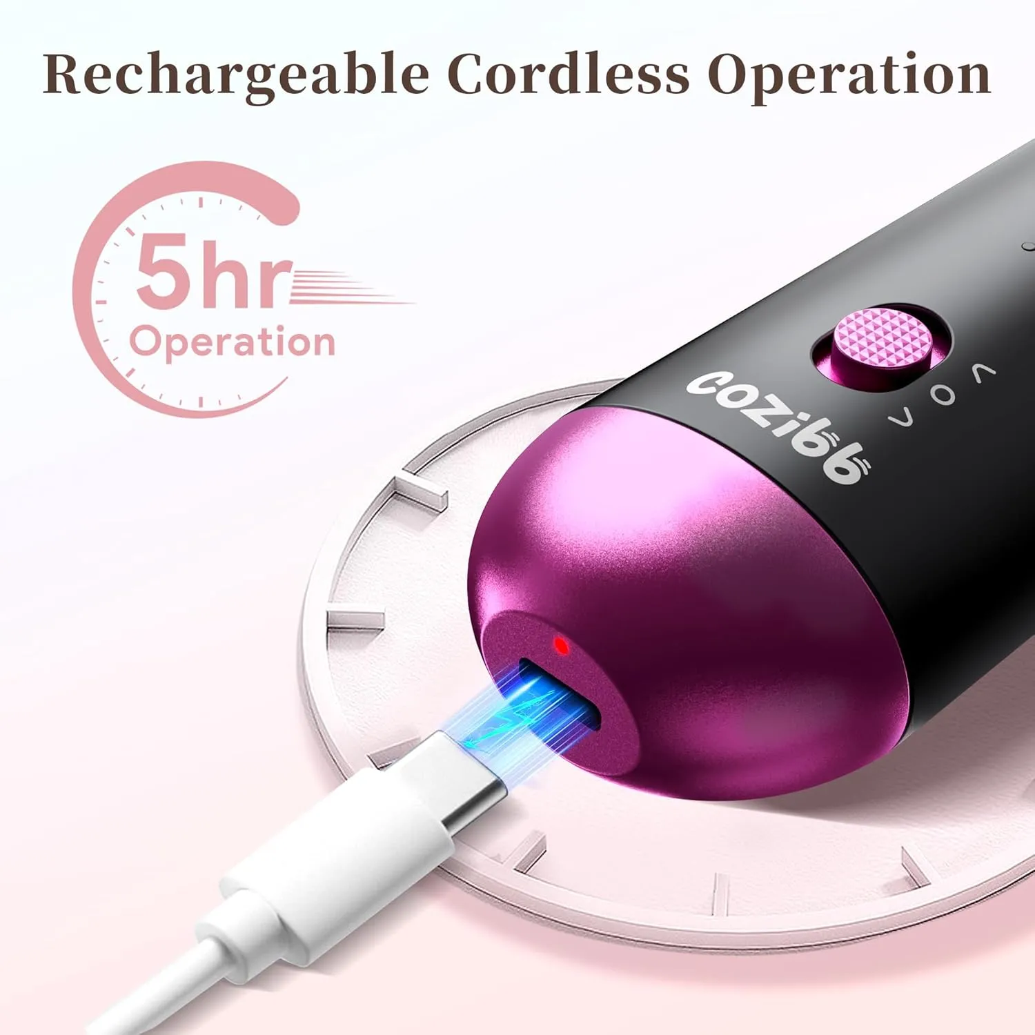 Electric Nail Drill, 8-in-1 Cordless Electric Nail File with LED Light, 5 Speeds Rechargeable Manicure and Pedicure Kit Hand Foot Care Tool for Nail Grinder Trim Polish for Women Baby