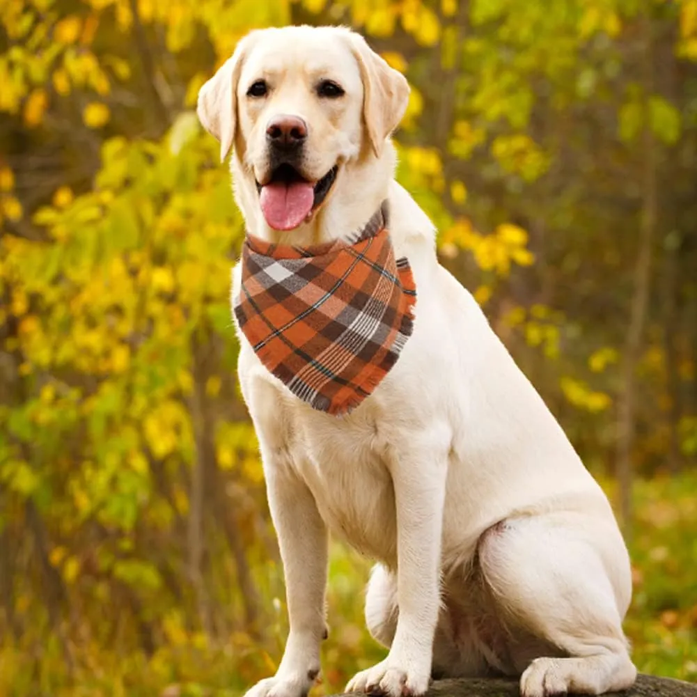Fall Dog Bandana Autumn Thanksgiving Plaid Reversible Triangle Bibs Scarf Accessories for Dogs Pets
