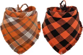 Fall Dog Bandana Autumn Thanksgiving Plaid Reversible Triangle Bibs Scarf Accessories for Dogs Pets