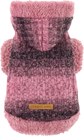 Fitwarm Fuzzy Dog Sweater, Knitted Winter Dog Clothes for Small Dogs Girl, Pet Warm Hooded Outfit, Heather Pink, Black, Medium