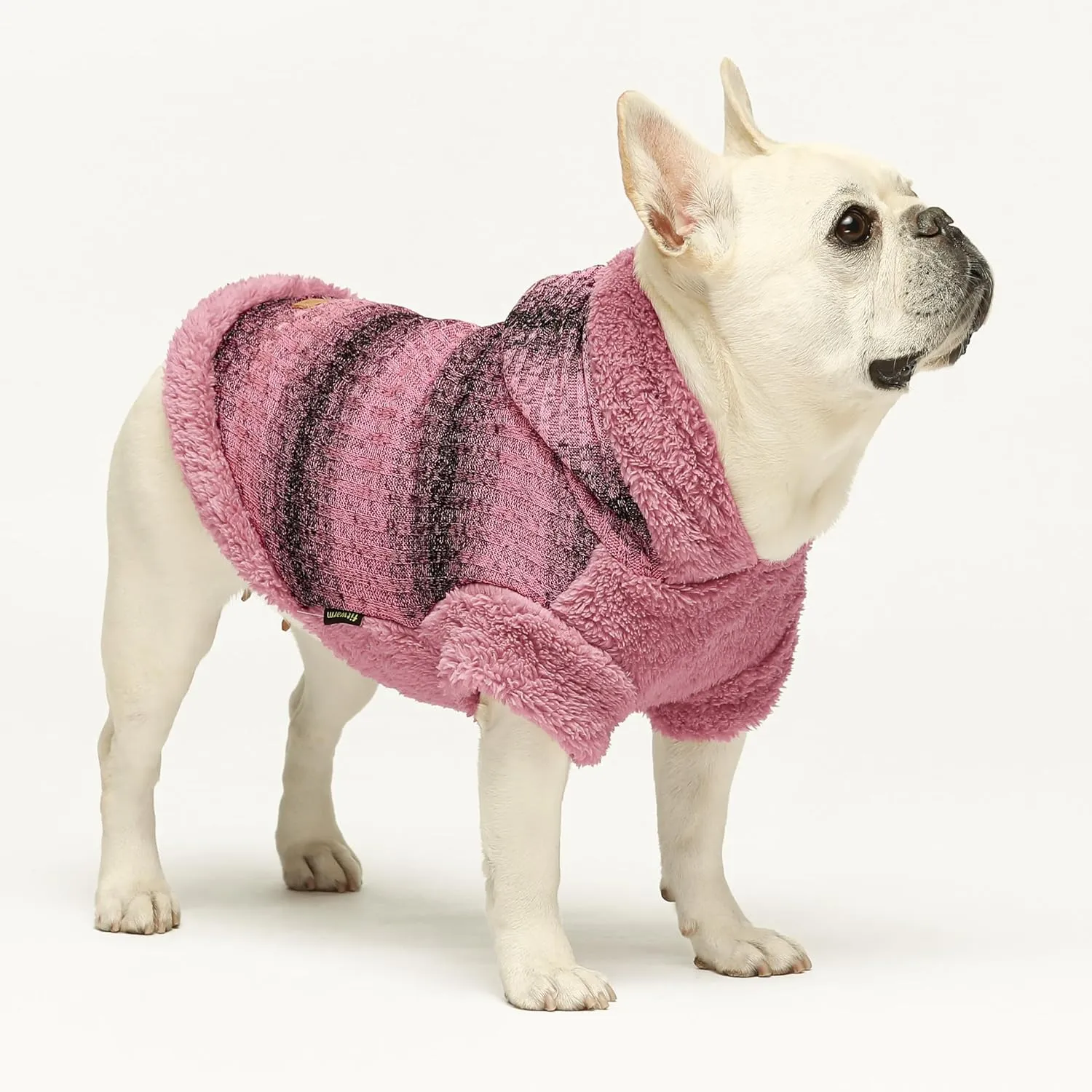 Fitwarm Fuzzy Dog Sweater, Knitted Winter Dog Clothes for Small Dogs Girl, Pet Warm Hooded Outfit, Heather Pink, Black, Medium