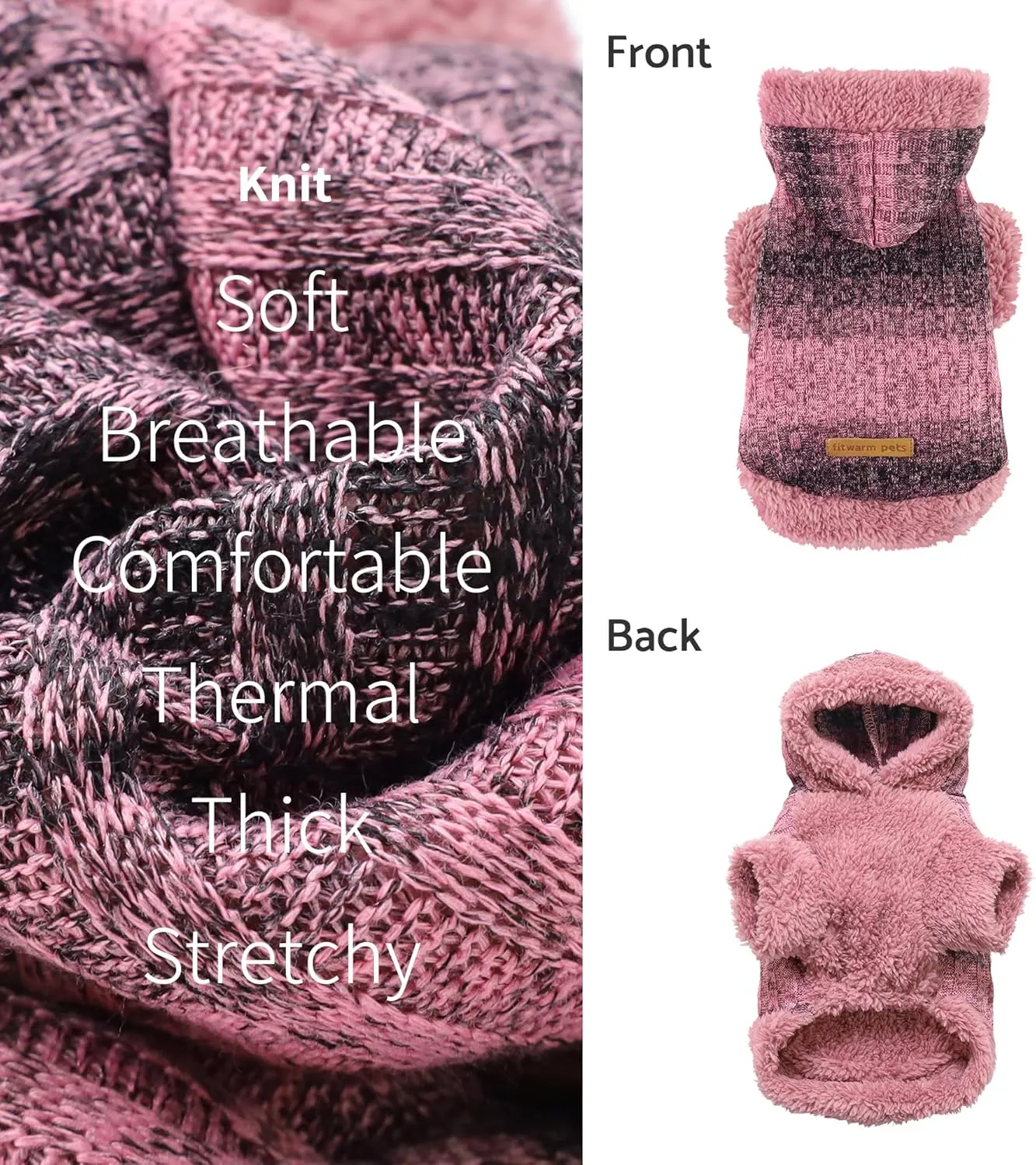 Fitwarm Fuzzy Dog Sweater, Knitted Winter Dog Clothes for Small Dogs Girl, Pet Warm Hooded Outfit, Heather Pink, Black, Medium