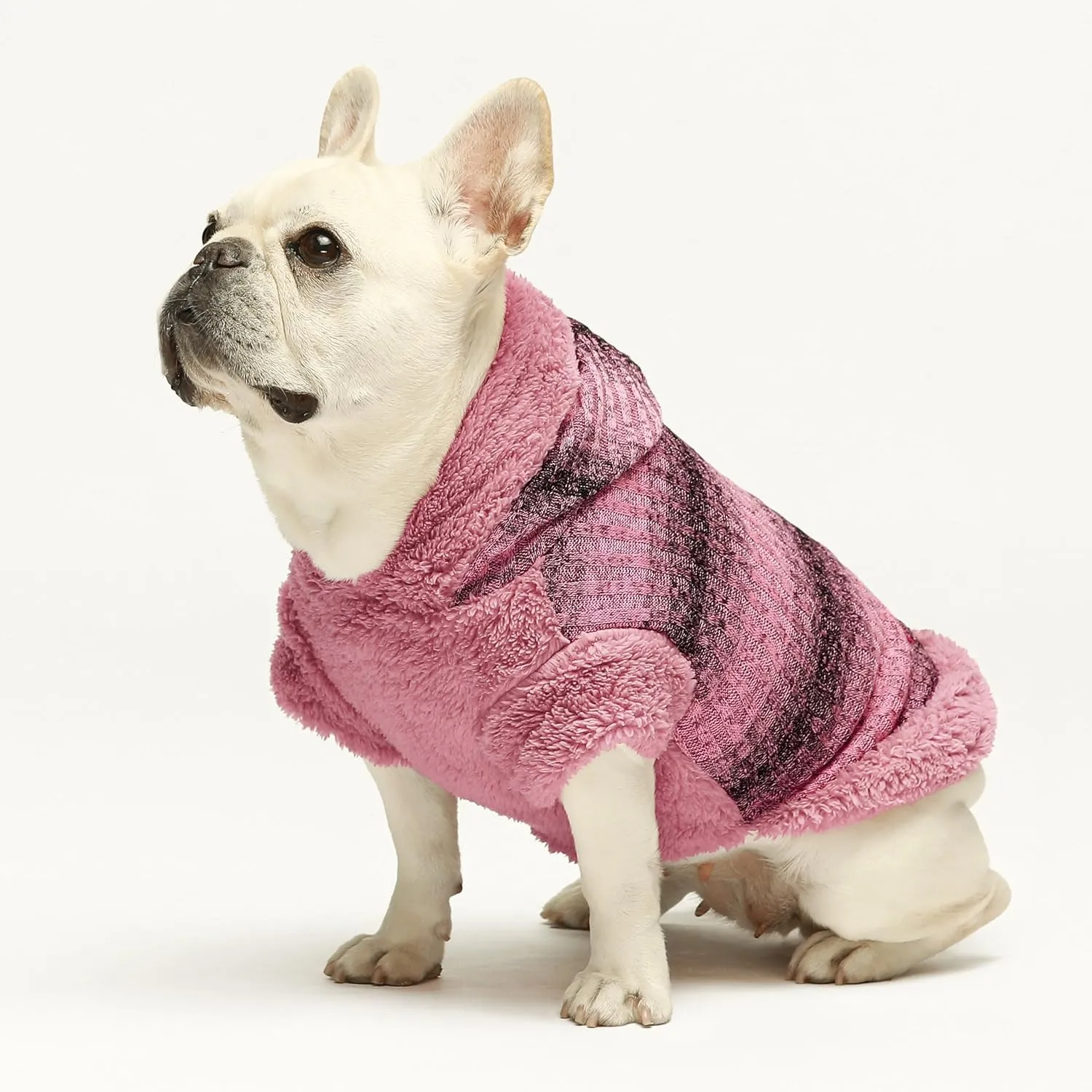 Fitwarm Fuzzy Dog Sweater, Knitted Winter Dog Clothes for Small Dogs Girl, Pet Warm Hooded Outfit, Heather Pink, Black, Medium