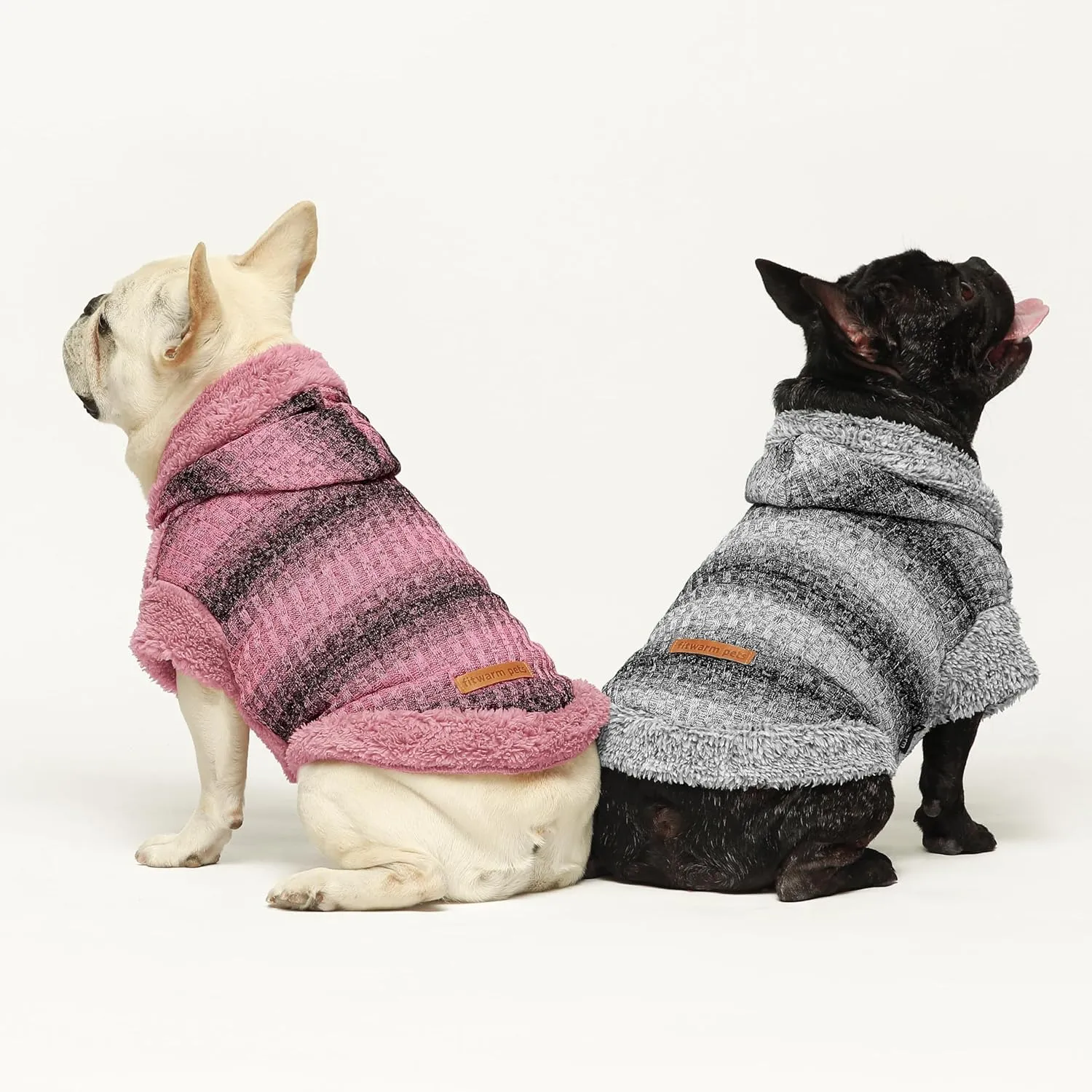 Fitwarm Fuzzy Dog Sweater, Knitted Winter Dog Clothes for Small Dogs Girl, Pet Warm Hooded Outfit, Heather Pink, Black, Medium