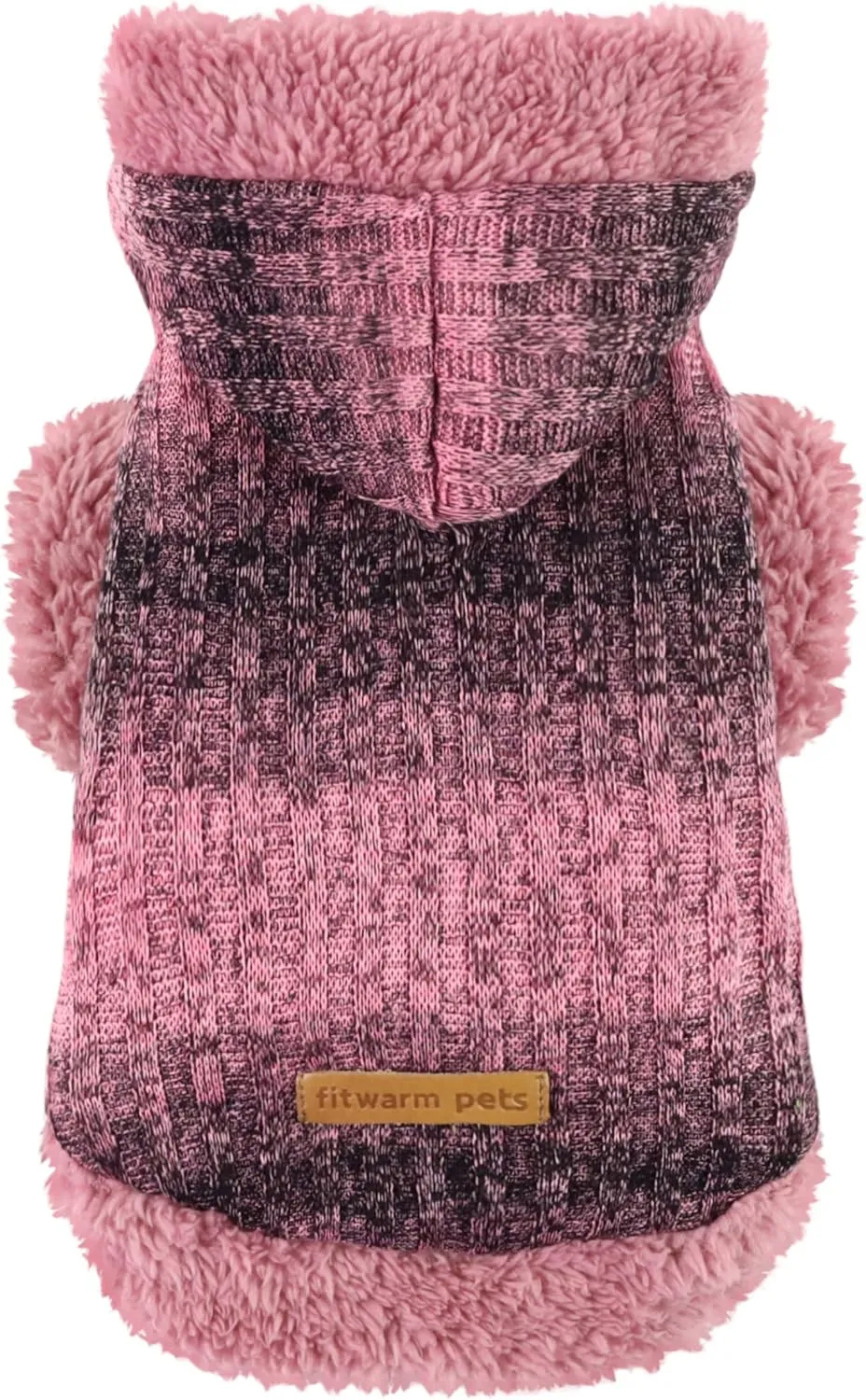 Fitwarm Fuzzy Dog Sweater, Knitted Winter Dog Clothes for Small Dogs Girl, Pet Warm Hooded Outfit, Heather Pink, Black, Medium