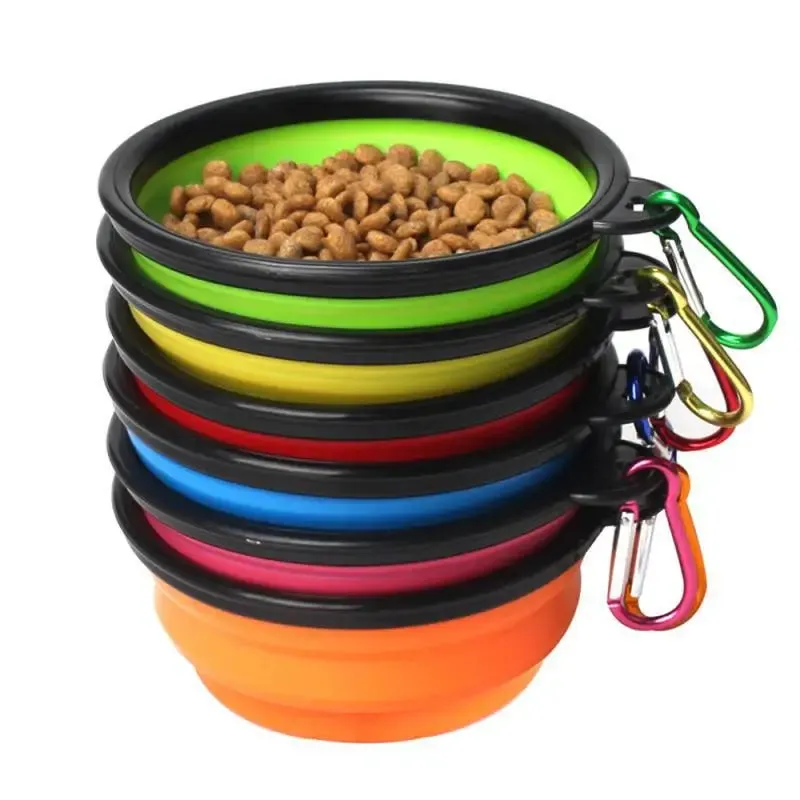 Folding Silicone Pet Feeder - 2 in 1 Travel Bowl with Carabiner for Food and Water