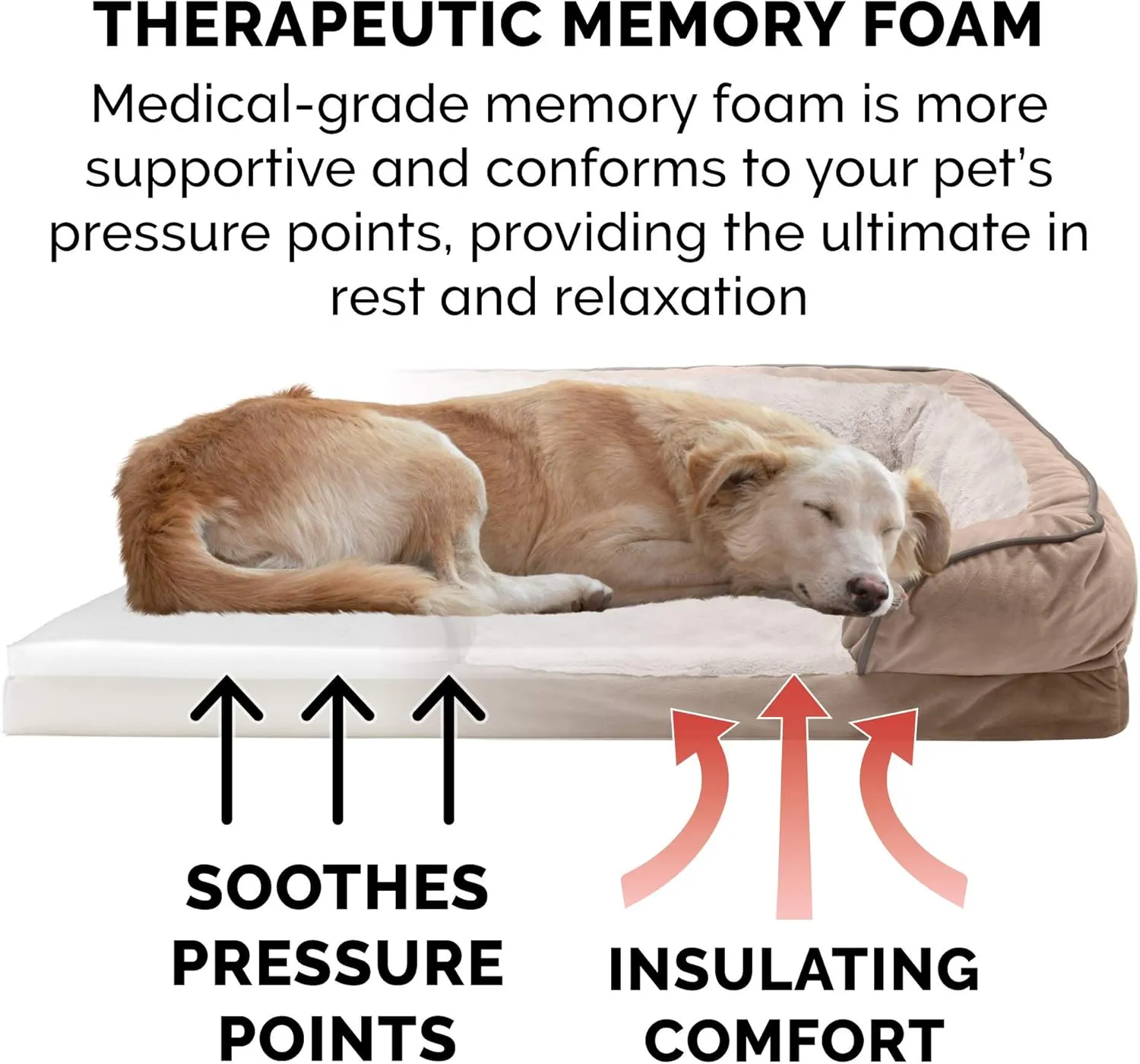 Furhaven Memory Foam Dog Bed for Large Dogs w/ Removable Bolsters & Washable Cover, For Dogs Up to 125 lbs - Plush & Velvet Waves Perfect Comfort Sofa - Brownstone, Jumbo Plus/XXL