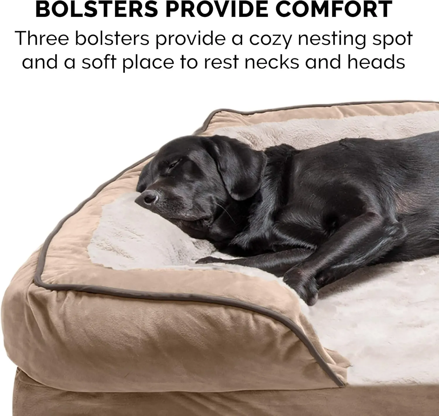 Furhaven Memory Foam Dog Bed for Large Dogs w/ Removable Bolsters & Washable Cover, For Dogs Up to 125 lbs - Plush & Velvet Waves Perfect Comfort Sofa - Brownstone, Jumbo Plus/XXL