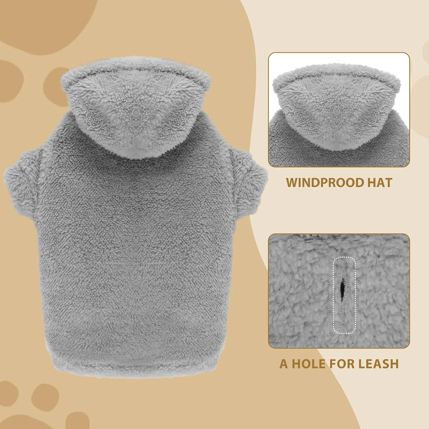 Fuzzy Dog Hoodie Dog Sweater Clothes Warm Soft Cozy Coats Hooded Sweatshirt Fleece Small Pet Hoodies Pet Sweaters for Small Dogs(Grey-S)