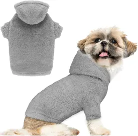 Fuzzy Dog Hoodie Dog Sweater Clothes Warm Soft Cozy Coats Hooded Sweatshirt Fleece Small Pet Hoodies Pet Sweaters for Small Dogs(Grey-S)