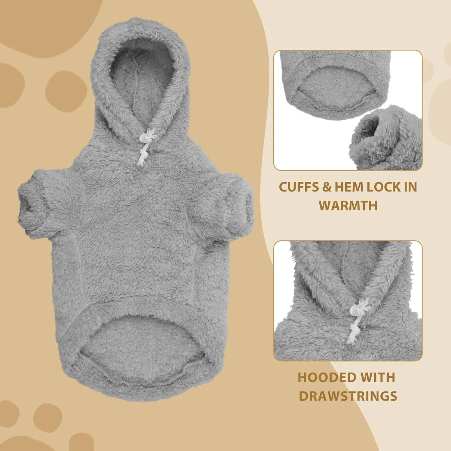 Fuzzy Dog Hoodie Dog Sweater Clothes Warm Soft Cozy Coats Hooded Sweatshirt Fleece Small Pet Hoodies Pet Sweaters for Small Dogs(Grey-S)