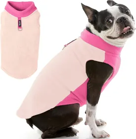 Gooby Half Stretch Fleece Vest Sweater - Peach, Medium - Warm Pullover Jacket With D-Ring Leash - Winter Small Dog Coat - Cold Weather Clothes for Small Dogs Boy or Girl