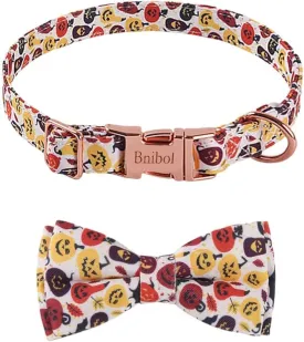 Halloween Pumpkin Pattern Dog Collar,Multicolored Bow Tie Dog Collar with Metal Adjustable Buckle,Soft and Comfortable Ghost Dog Collars for Small Dogs. (Black, S)