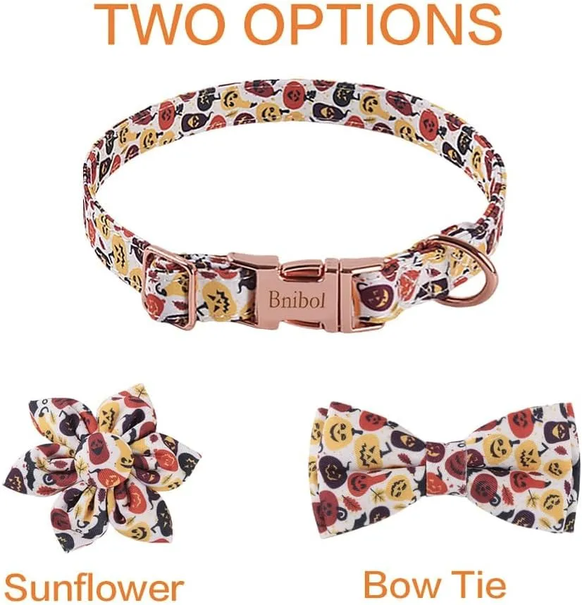 Halloween Pumpkin Pattern Dog Collar,Multicolored Bow Tie Dog Collar with Metal Adjustable Buckle,Soft and Comfortable Ghost Dog Collars for Small Dogs. (Black, S)