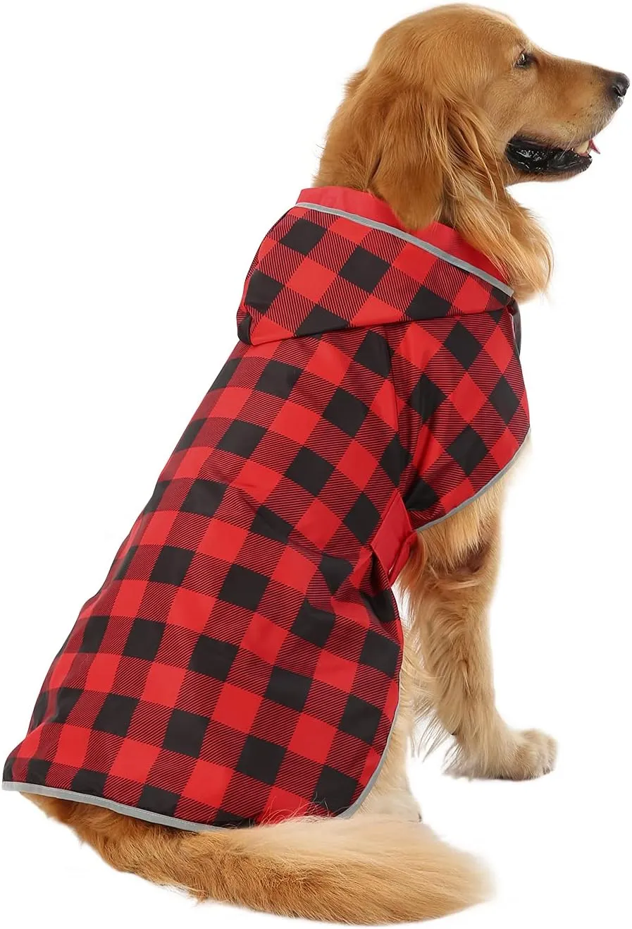 HDE Reversible Dog Raincoat Hooded Slicker Poncho Rain Coat Jacket for Small Medium Large Dogs Buffalo Plaid Red - XL