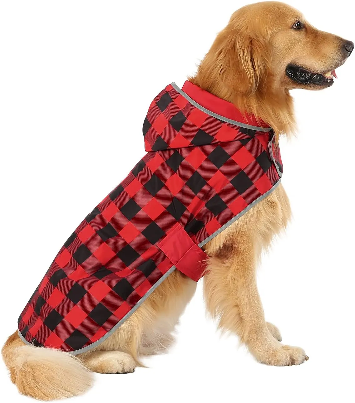 HDE Reversible Dog Raincoat Hooded Slicker Poncho Rain Coat Jacket for Small Medium Large Dogs Buffalo Plaid Red - XL