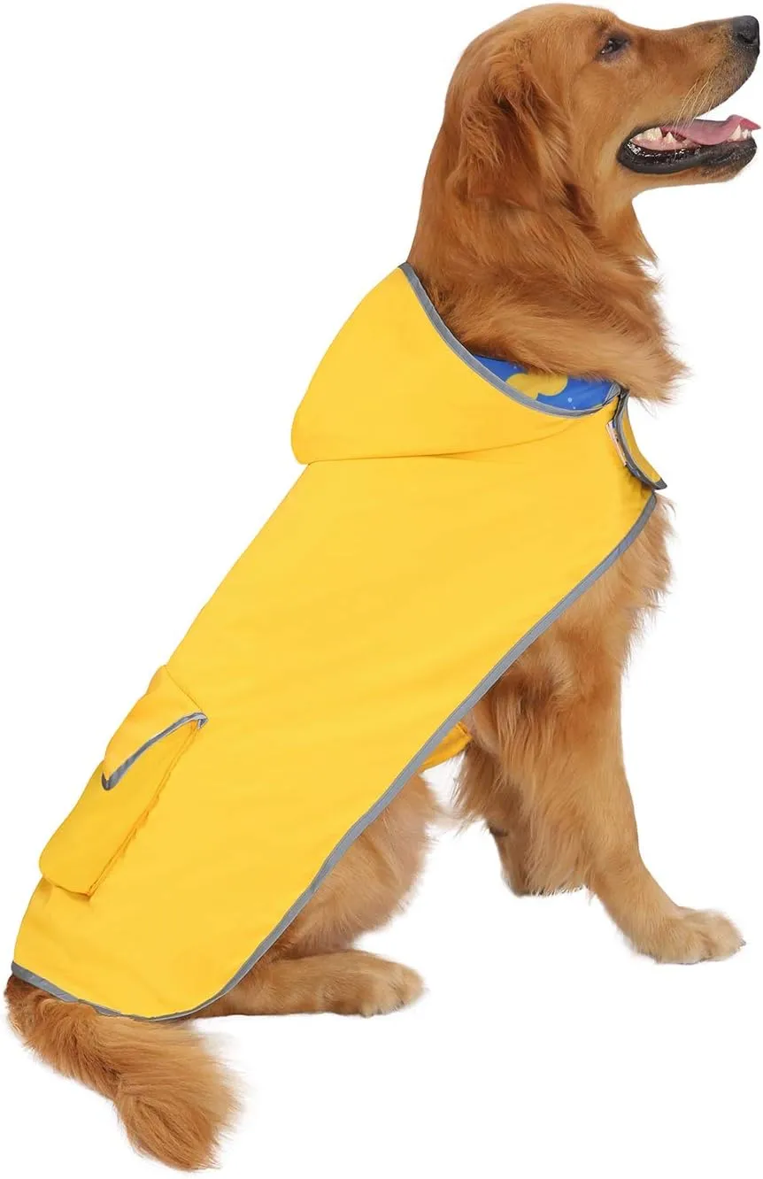 HDE Reversible Dog Raincoat Hooded Slicker Poncho Rain Coat Jacket for Small Medium Large Dogs Ducks Yellow - XL