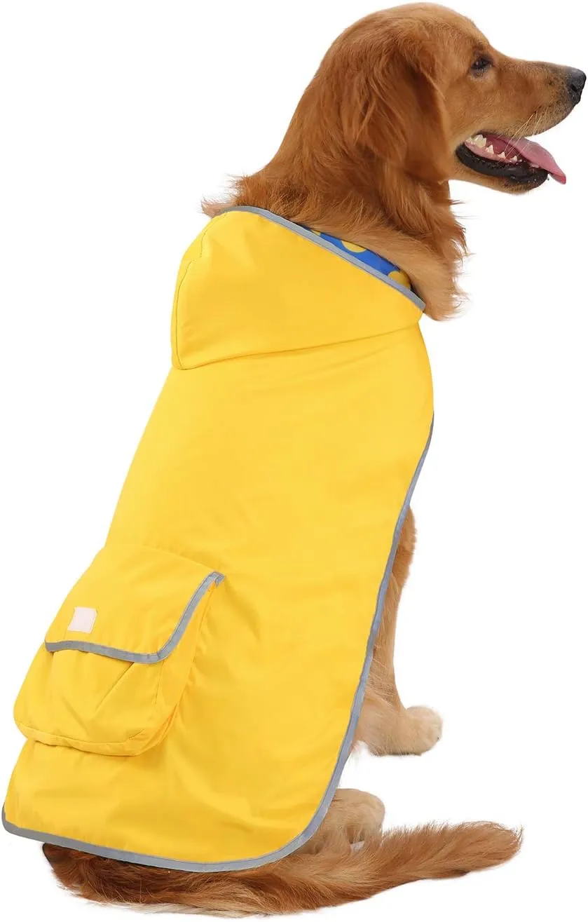 HDE Reversible Dog Raincoat Hooded Slicker Poncho Rain Coat Jacket for Small Medium Large Dogs Ducks Yellow - XL