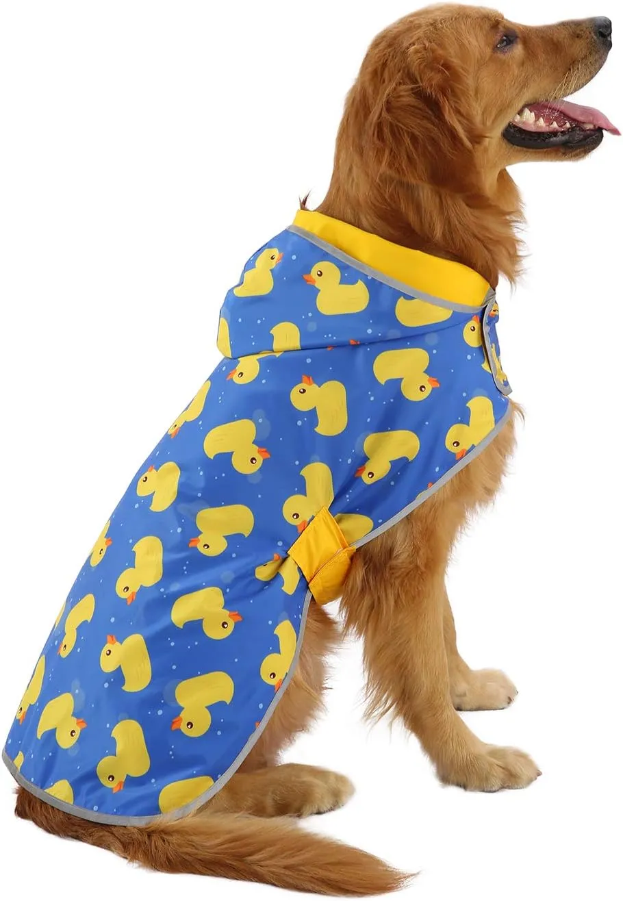 HDE Reversible Dog Raincoat Hooded Slicker Poncho Rain Coat Jacket for Small Medium Large Dogs Ducks Yellow - XL