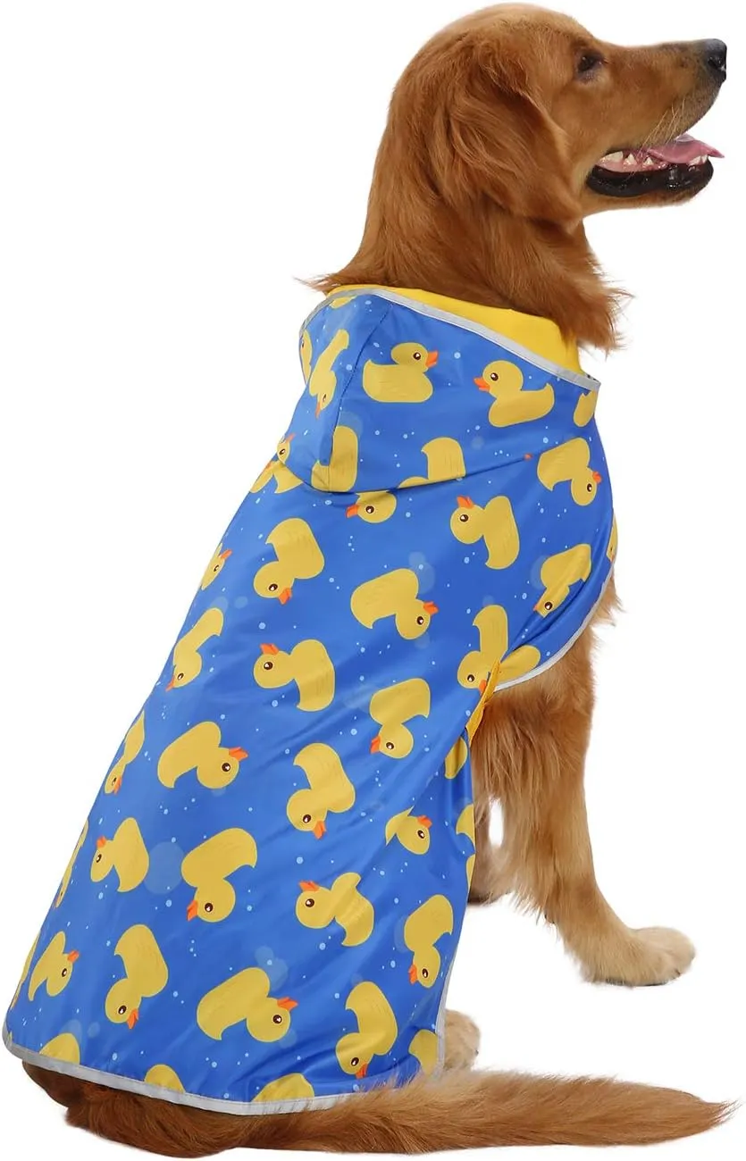 HDE Reversible Dog Raincoat Hooded Slicker Poncho Rain Coat Jacket for Small Medium Large Dogs Ducks Yellow - XL