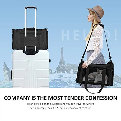 Henkelion Cat Carriers Dog Carrier Pet Carrier for Small Medium Cats Dogs Puppies up to 15 Lbs, TSA Airline Approved Small Dog Carrier Soft Sided, Collapsible Travel Puppy Carrier - Black