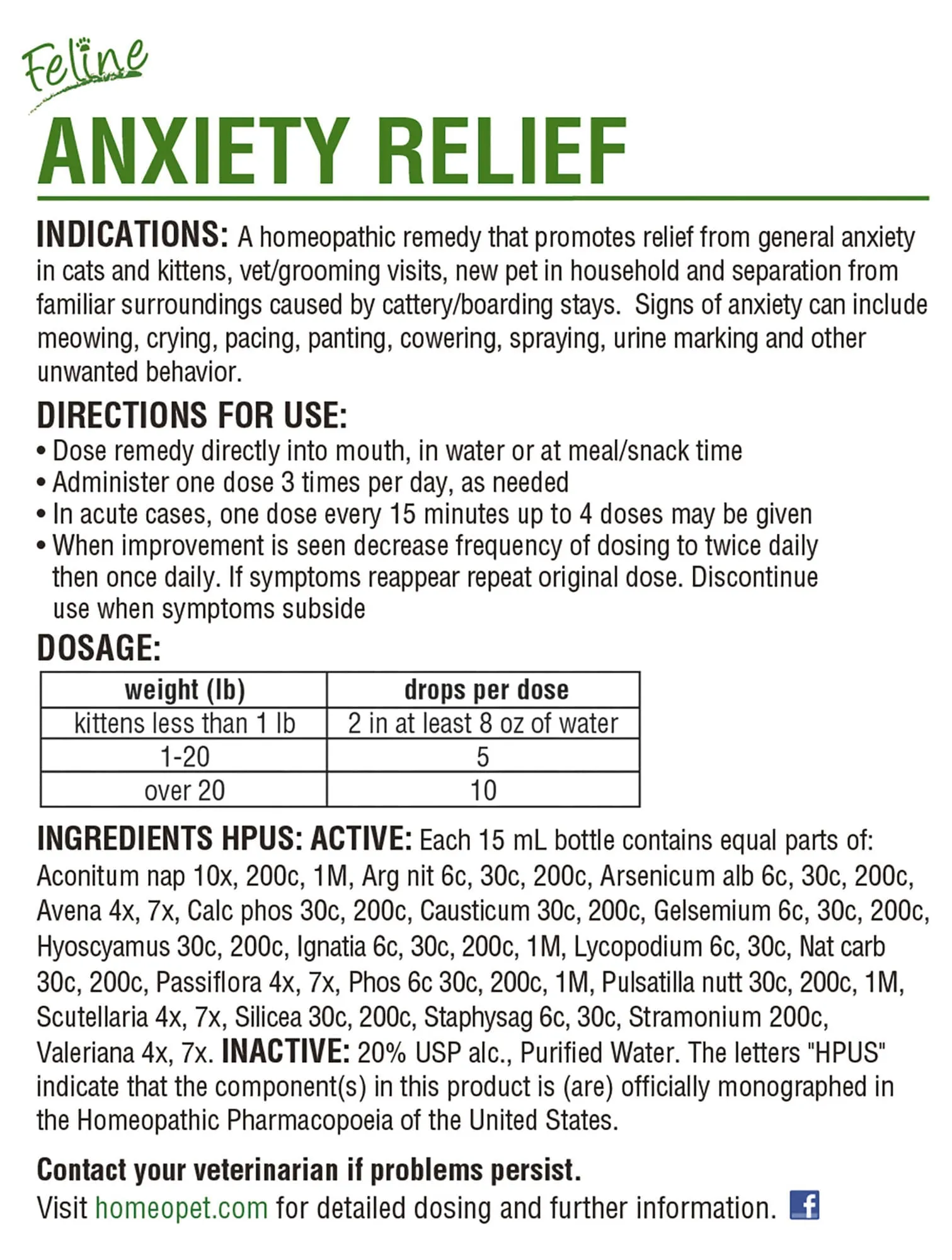 HomeoPet Anxiety Relief Feline, 15 mL