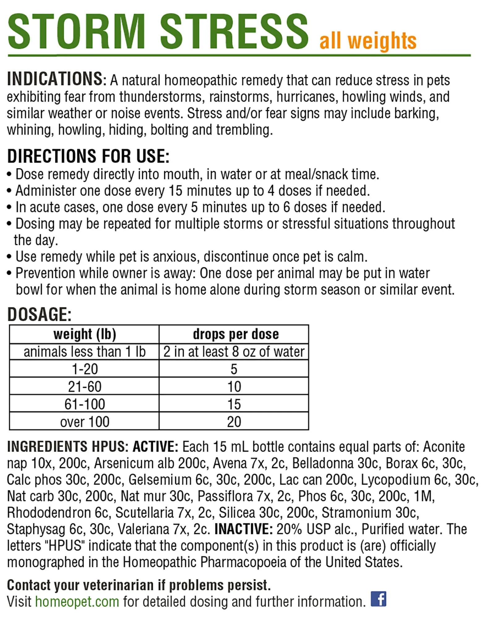 HomeoPet Storm Stress, 15 mL