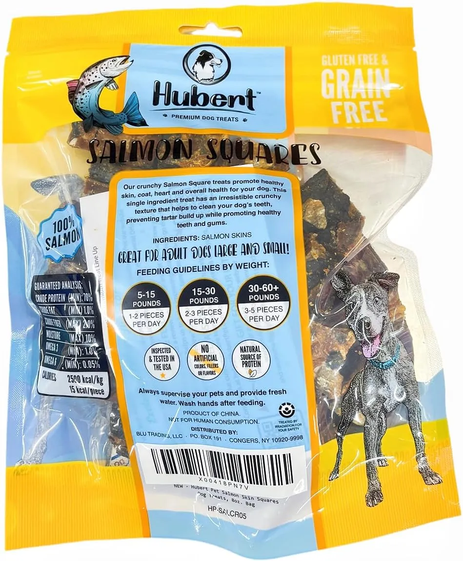 Hubert Pet Premium Salmon Skin Crisps - Single Ingredient Gourmet Dog Treats, 8 oz Resealable Bag