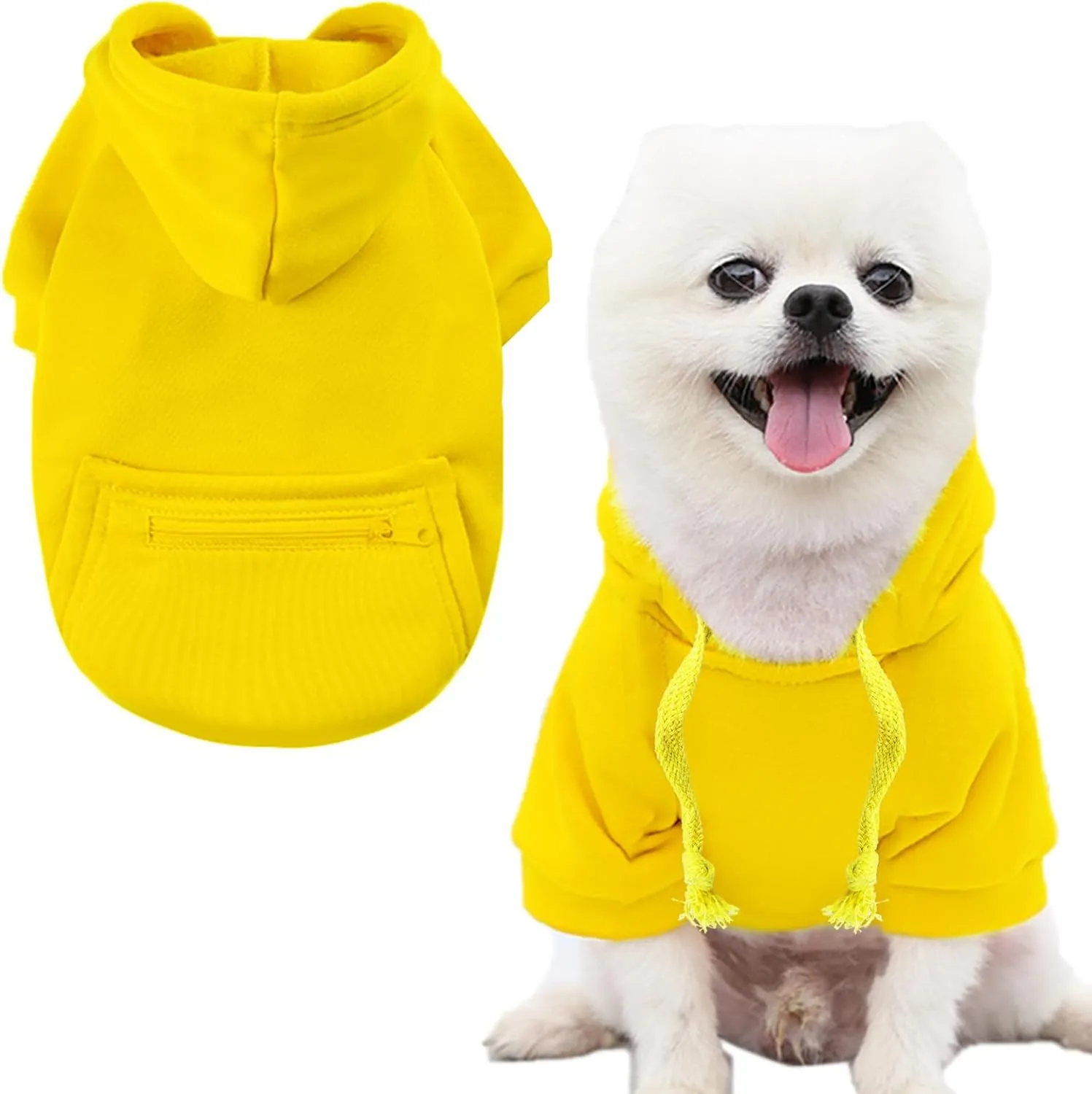 Jecikelon Winter Dog Hoodie Sweatshirts with Pockets Warm Clothes for Small Dogs Chihuahua Coat Puppy Custume Clothing (X-Small, Y02-Yellow)
