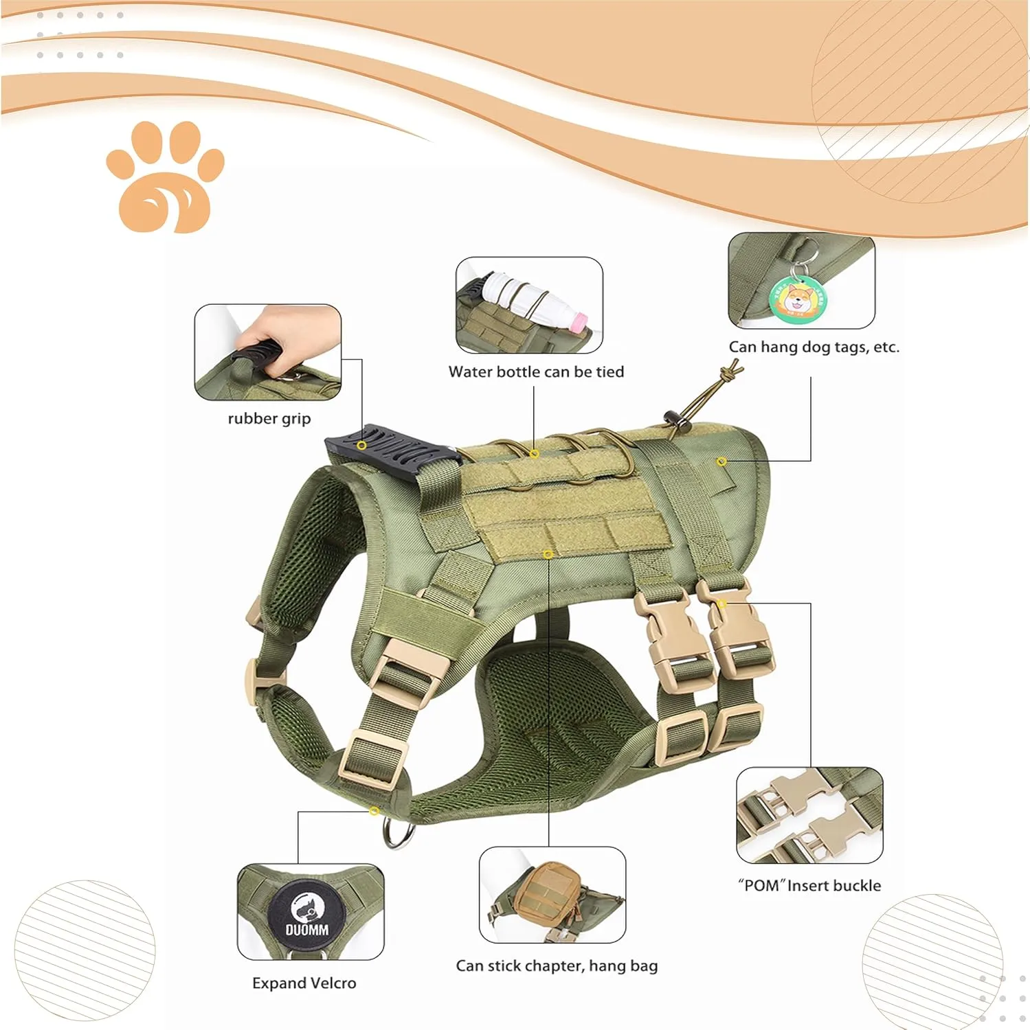 K9 Tactical Dog Harness - 5-Point Adjustable with Heavy-Duty Handle, No-Pull Vest for Large Dogs - Patch-Ready, Military Style - Ideal for Training, Hunting, and Walking (Black, Medium)