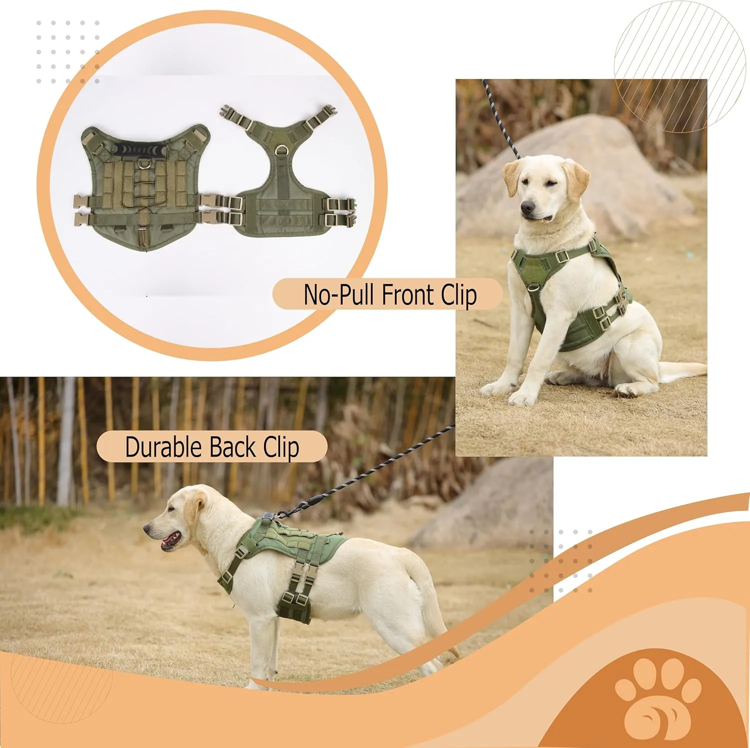 K9 Tactical Dog Harness - 5-Point Adjustable with Heavy-Duty Handle, No-Pull Vest for Large Dogs - Patch-Ready, Military Style - Ideal for Training, Hunting, and Walking (Black, Medium)